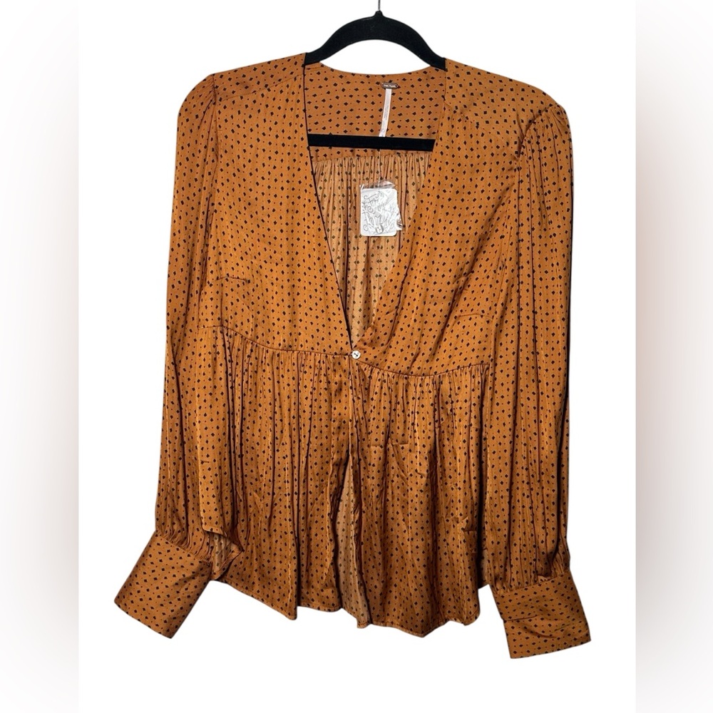 Free People‎ Show Stoppin Blouse NWT Flowy Long Sleeve Fall Boho Size Medium